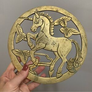 Vintage Brass Unicorn Trivet Potholder Kitchen Decor Hanger